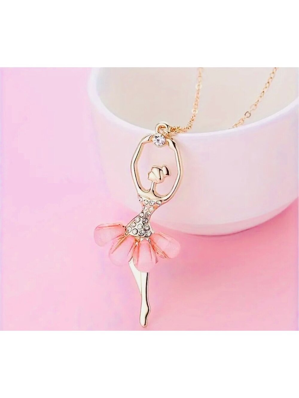 New - Exquisite Glass Mosaic Ballet Girl Necklace